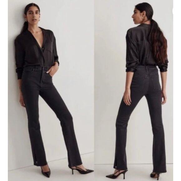 Madewell Jeans Size 26 Roadtripper Skinny Flare Slit Hem Stretch Black - Picture 1 of 11